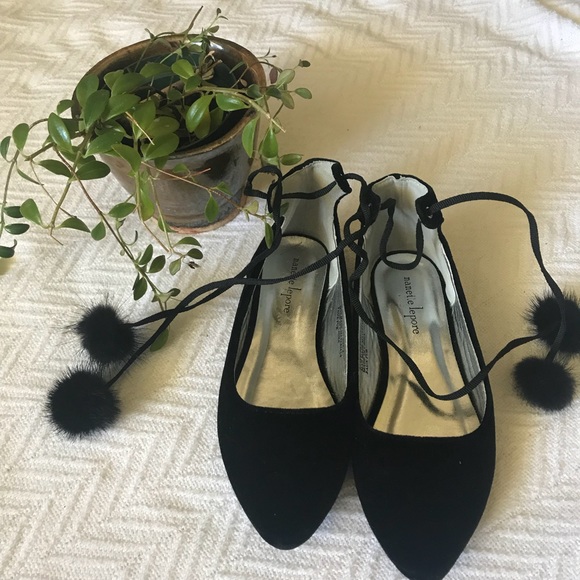 Nanette Lepore black velvet Pom-Pom ankle strap - Picture 2 of 8